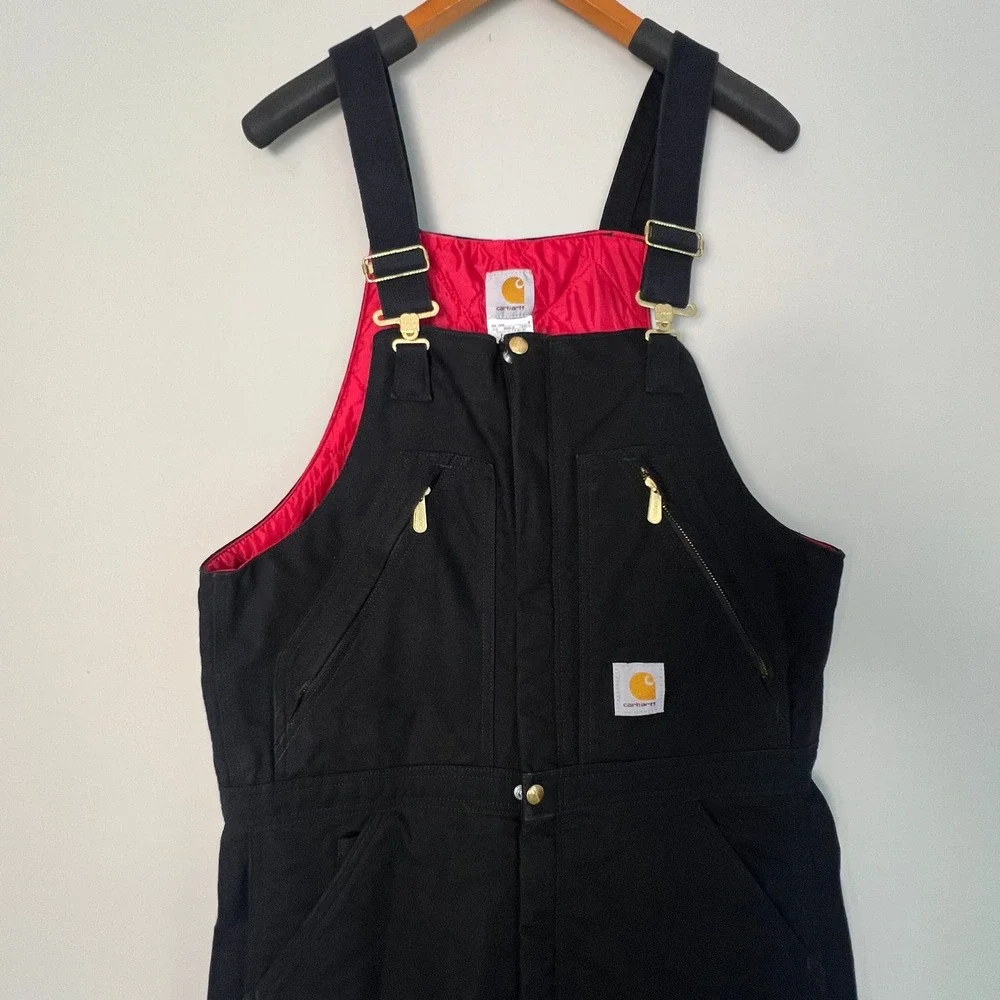 Carhartt Bib Overalls Mens 34x34 Black R38 Quilt Lined Duck Canvas Workwear Gorp